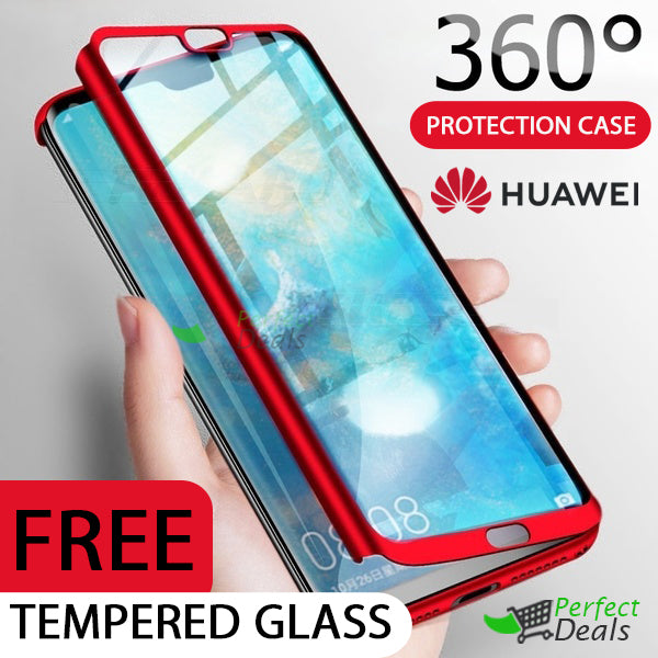 360° Case Cover for with a Free Screen Protector Tempered Glass for Huawei