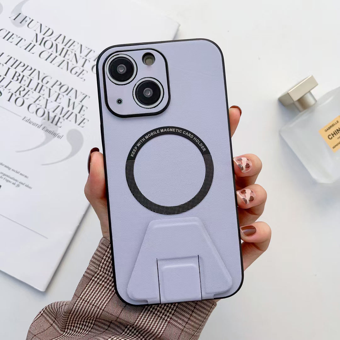 iPhone 14 Magsafe Wireless Charging Mobile Phone Leather Case Buckle Ring Stand Back Cover