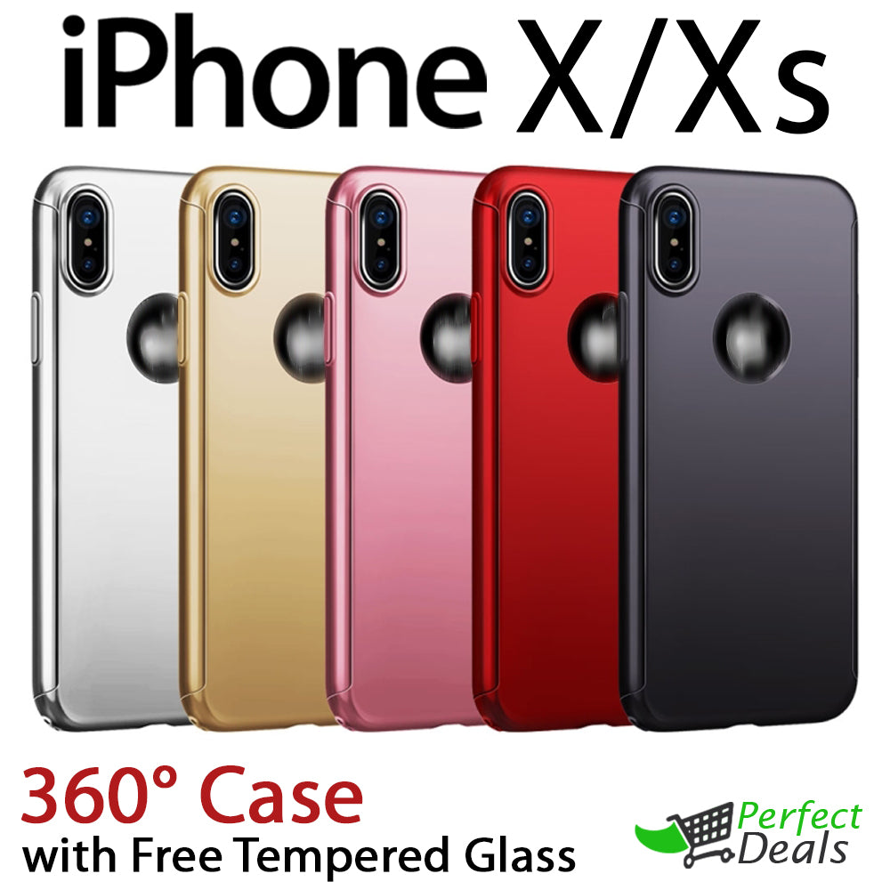 360° Case Cover for with a Free Screen Protector Tempered Glass for apple iPhone