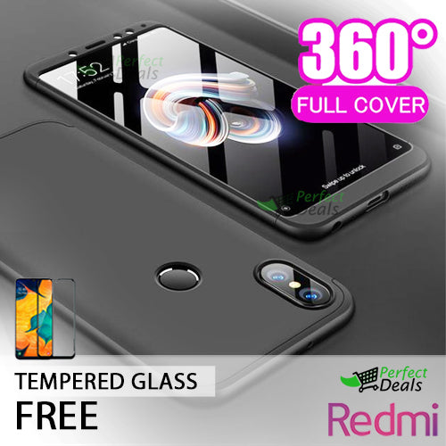 360° Case Cover for with a Free Screen Protector Tempered Glass for Redmi