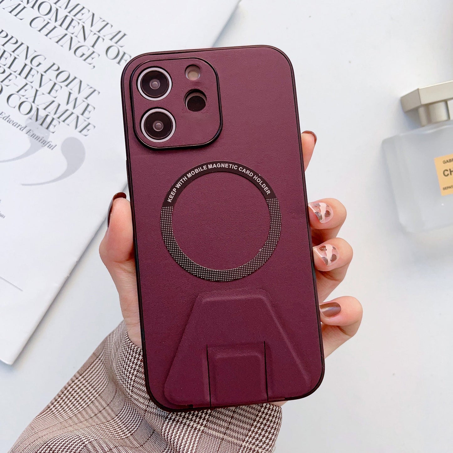 iPhone 12 Magsafe Wireless Charging Mobile Phone Leather Case Buckle Ring Stand Back Cover
