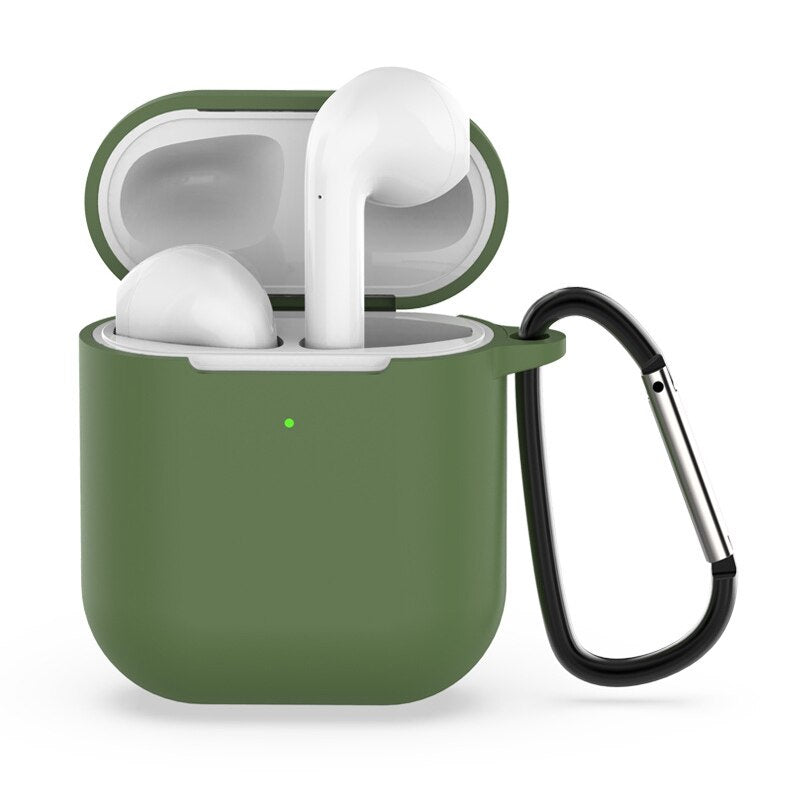 Soft Silicone apple Airpod case with Clip Metal Hanger