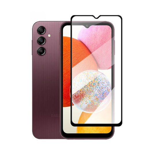 Samsung A14 Combo Pack of Tempered Glass Screen Protector, Carbon Fiber Back Sticker, Camera lens Clear Glass Bundle